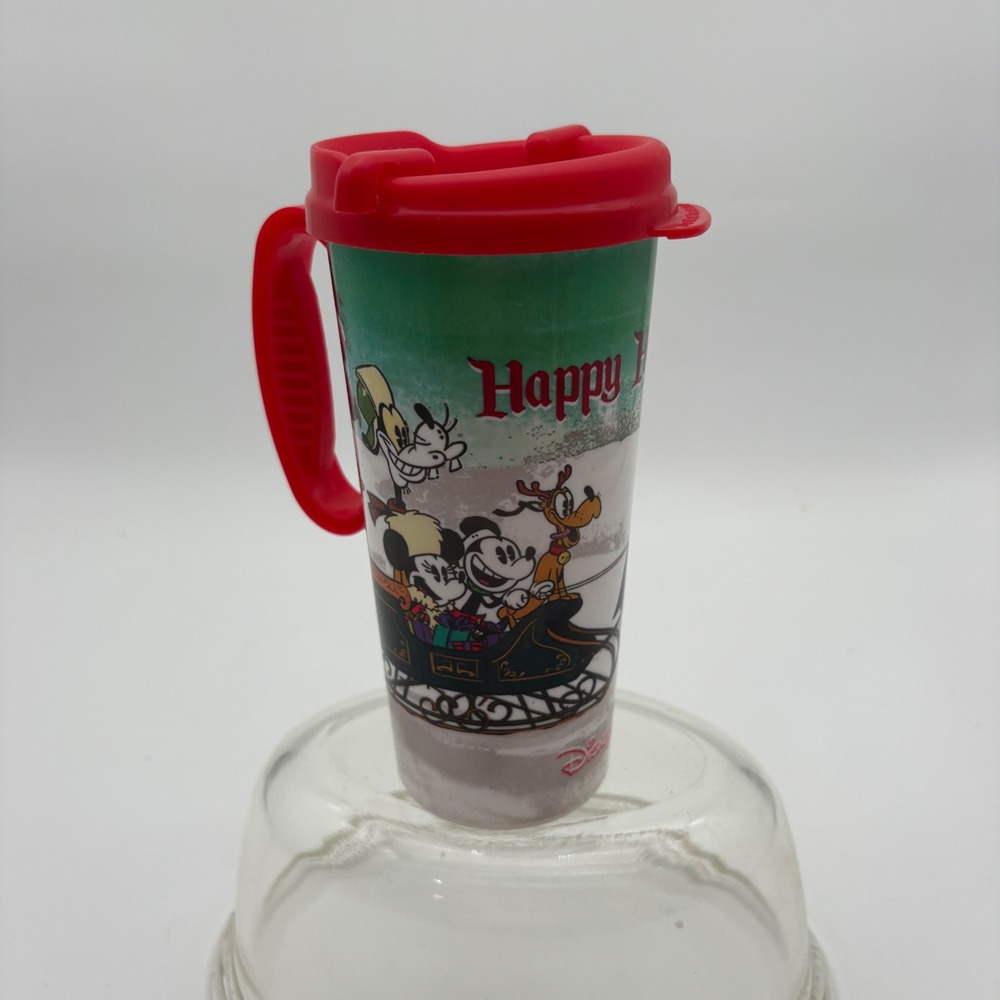 Disney Mickey Mouse Friends Happy Holidays Travel Mug Whirley DrinkWorks Red Lid